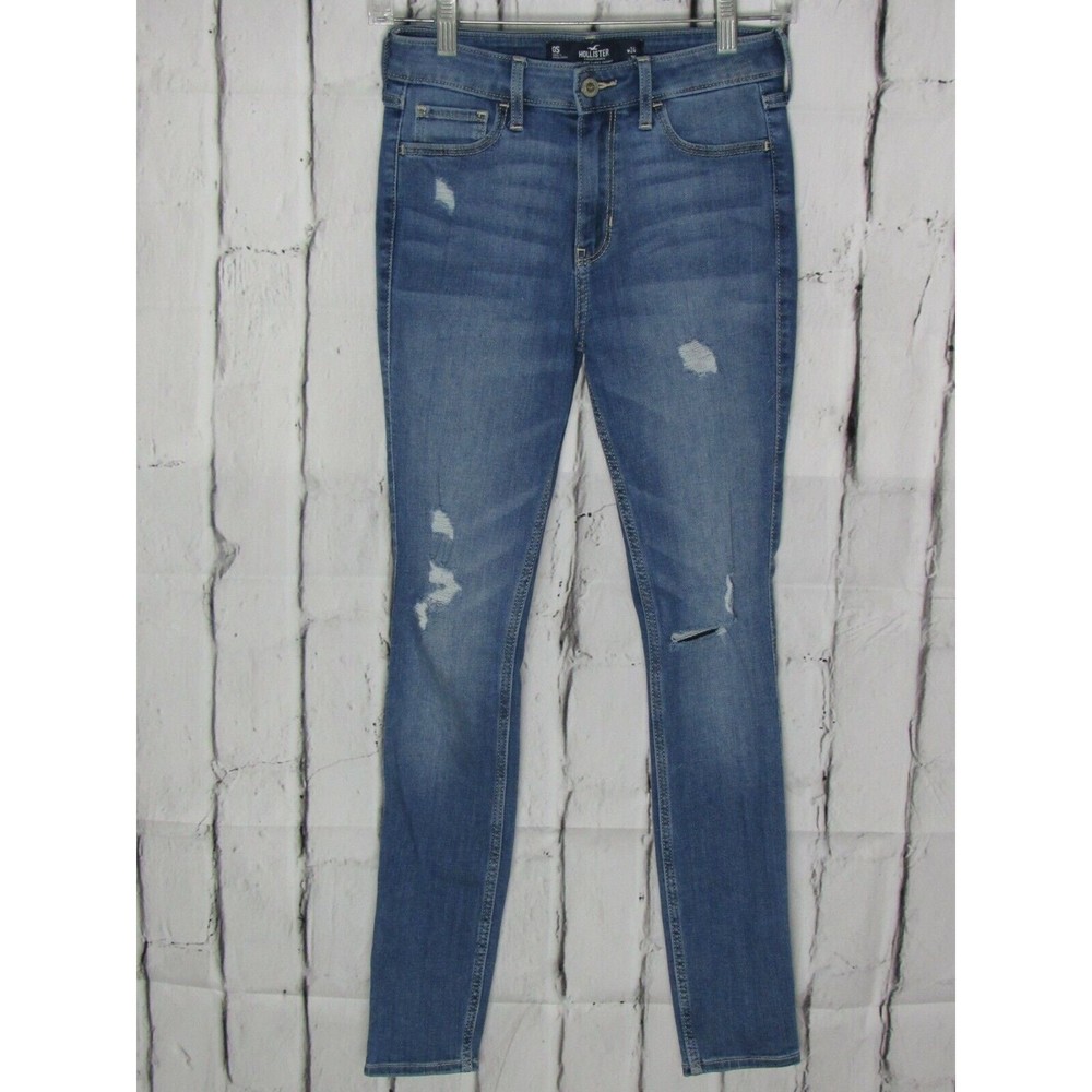 Hollister Women Jeans Size 0S Blue High Rise Super Skinny Distressed Denim
